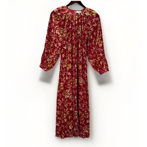 Olivia James the Label Red Puff Sleeve Lodge Floral Smocked Boho Dress Sz Small - Picture 1 of 10